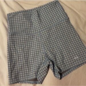 SOLD Light Blue Gingham High-Waist Bike Shorts